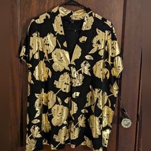 New with Tags Rachel Roy Black & Gold Shimmery Metallic Blouse Size 2X